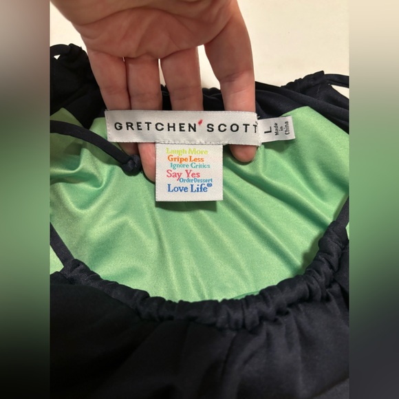 Gretchen Scott blue tie at shoulder tank, L - Picture 3 of 8